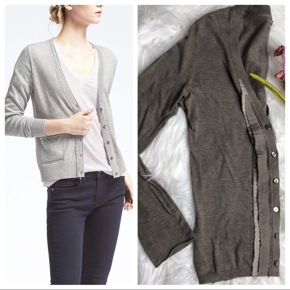 EUC Banana Republic Pima Cotton Ruffle Cardigan - Picture 3 of 8